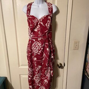 Burgandy/White floral Halter Neck Vivienne of Holloway Sarong Dress Size 16